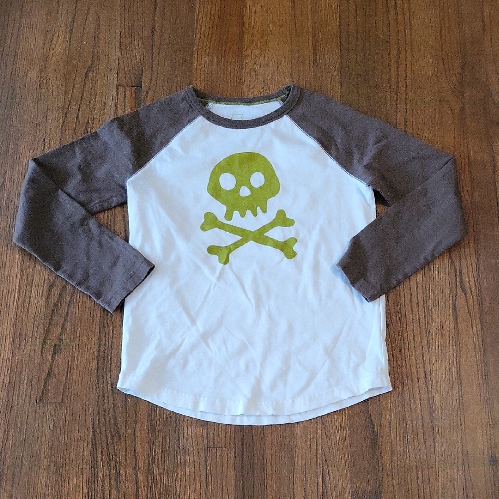 Mini Boden Kids Raglan Tee with Skull Design - White and Green